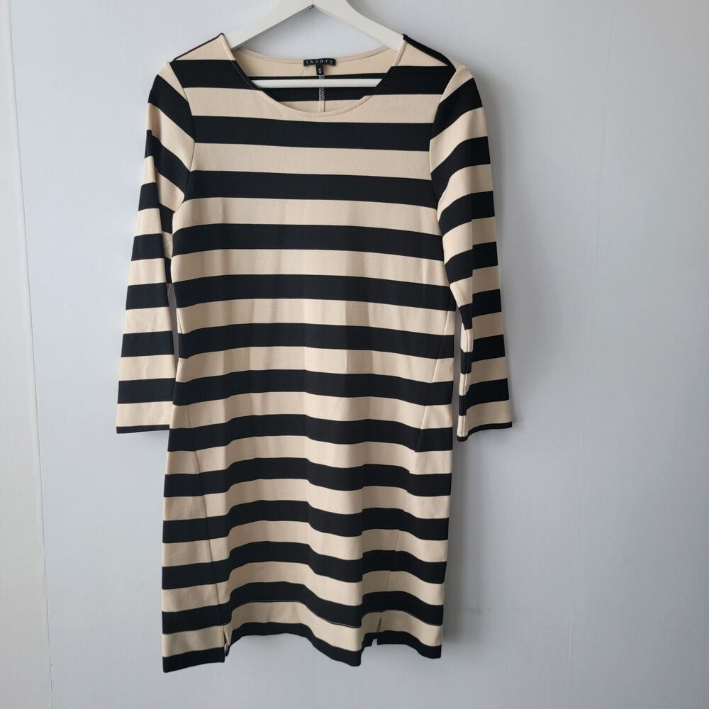 THEORY Women’s Zamora Onita Striped Mini Stretch Dress size M 3/4‎ Sleeve